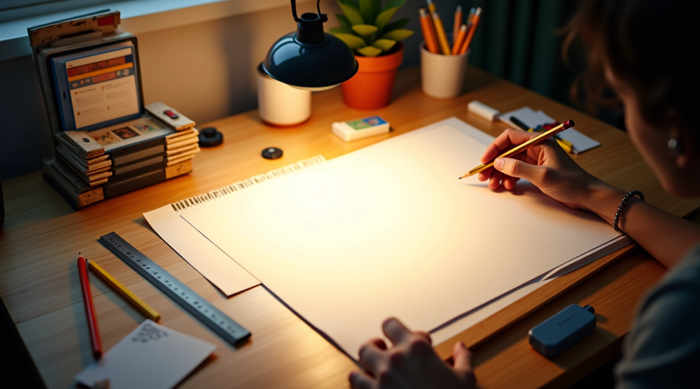 Tavolo di animazione con fogli trasparenti e matite colorate per il disegno frame per frame